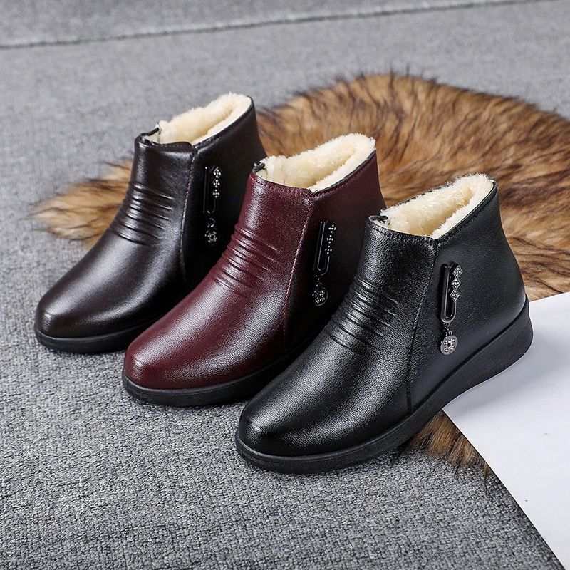 Women's winter comfort boots: soft-soled ankle boots for middle-aged and elderly women, fleece-lined warm flats