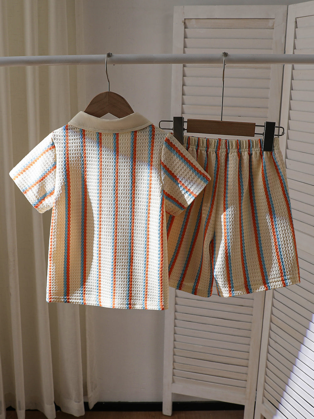 summer new arrival cross-border e-commerce striped textured children's knitted casual pants two-piece set for boys