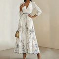 women's summer new arrivals:  cross-border fashion - elegant v-neck printed waist-cinching dress (us/eu style)