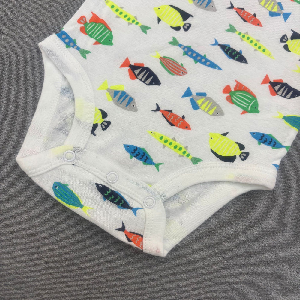 Export baby boy sleeveless khaki colorful fish printing baby pure cotton vest butt wrap summer breathable one-piece