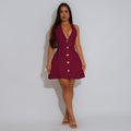 C7587 cross-border   fashion women's sexy v-neck halter backless mini dress