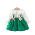New autumn collection: girls' white blouse + suspender skirt two-piece set - little girl's long-sleeve dress outfit