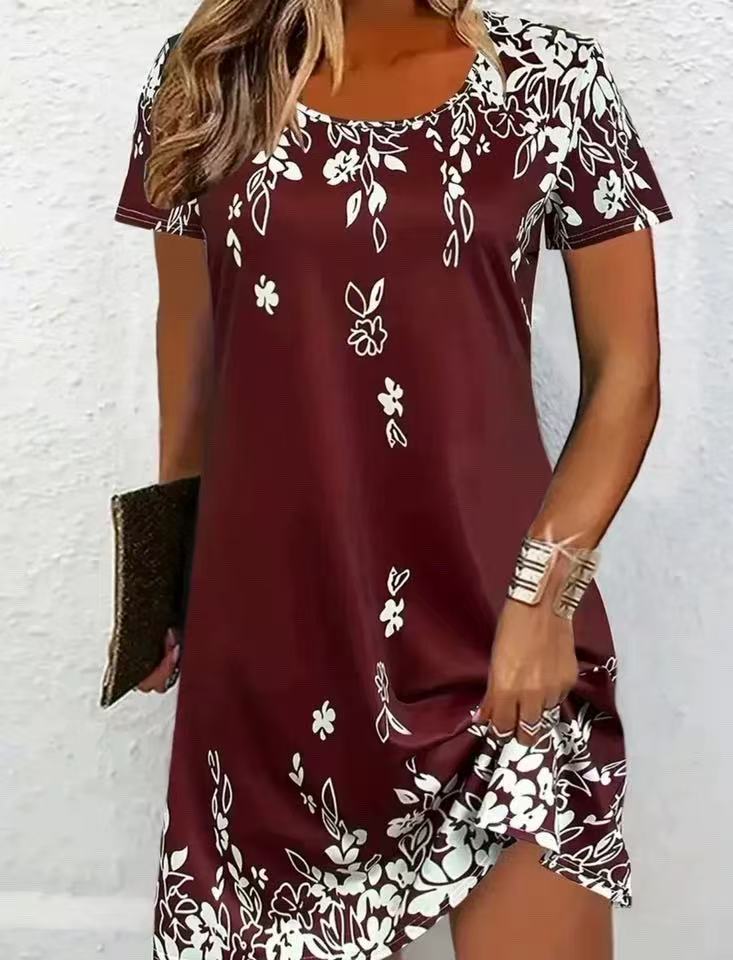 wholesale women's short-sleeved dresses, fashionable women's dresses for spring, summer, and autumn, new cross-border printed designs