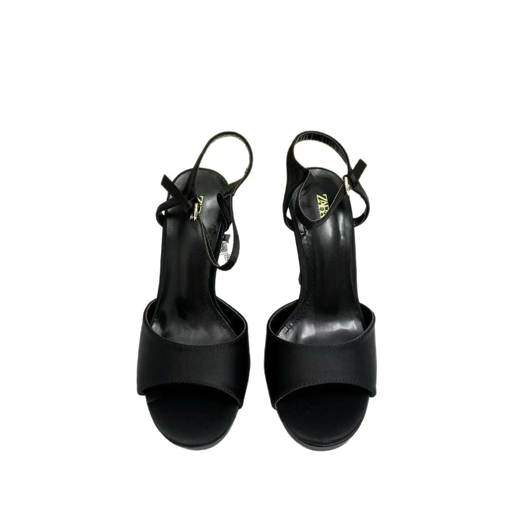 Za2025 new summer mid-heel women's thong sandals - square toe, open toe, flat, low-cut, backless, fashionable and sexy