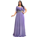 Fashion cross-border independent plus size women's pure color v-neck long skirt dress banquet large swing dress evening dress elegance