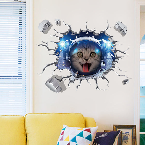 Cartoon wall stickers, animation new 3D aerospace cat bedroom living room window removable, decorative wall stickers XL8320