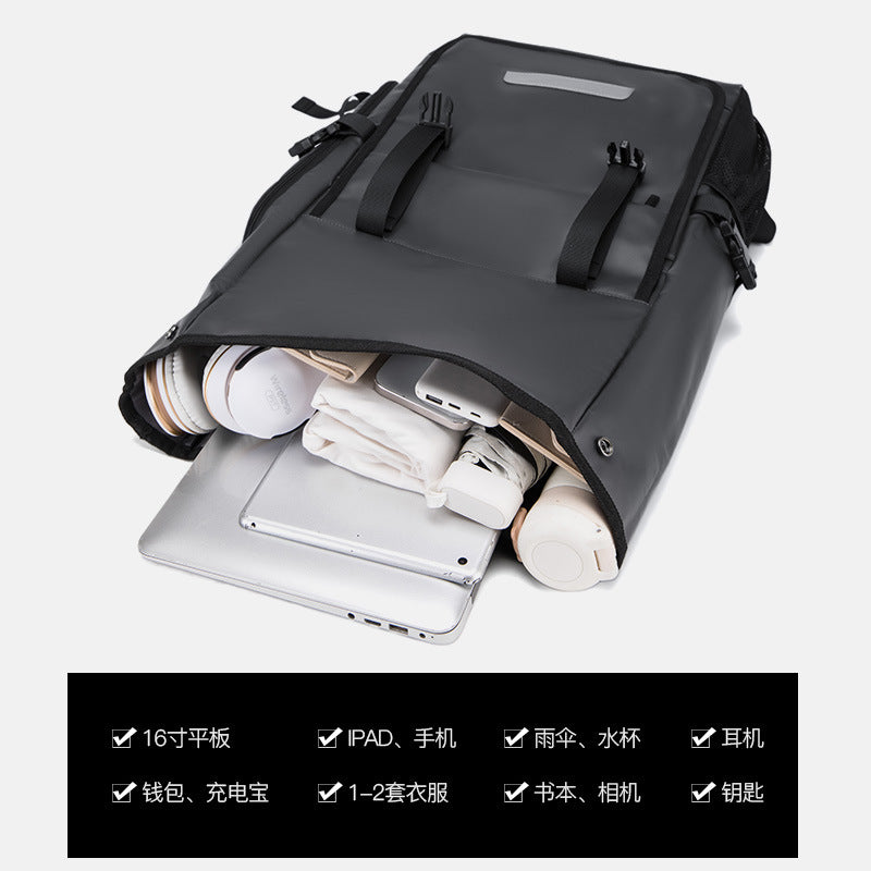 New leather film backpack, water-resistant and wear-resistant multi-compartment tooling, commuting travel computer backpack, student schoolbag