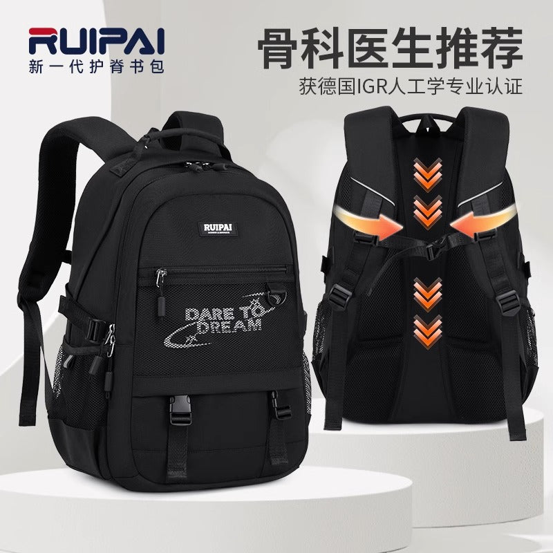 School bag for male junior high school students Large-capacity spine protection to reduce the burden School bag for middle school students High school students Multi-compartment backpack for boys