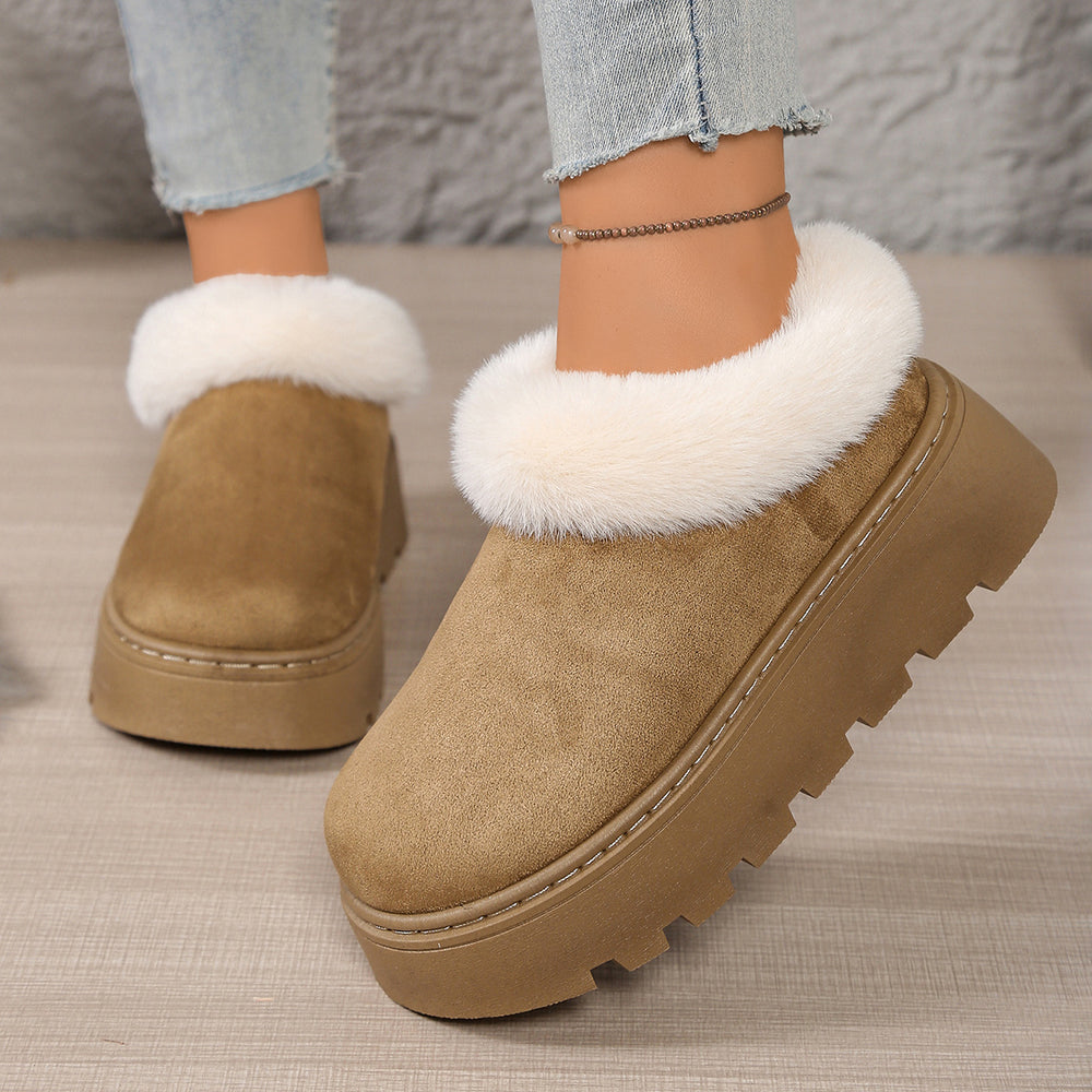 winter new women's snow boots korean style plush collar thick sole short boots fleece lined cross-border plus size cotton shoes