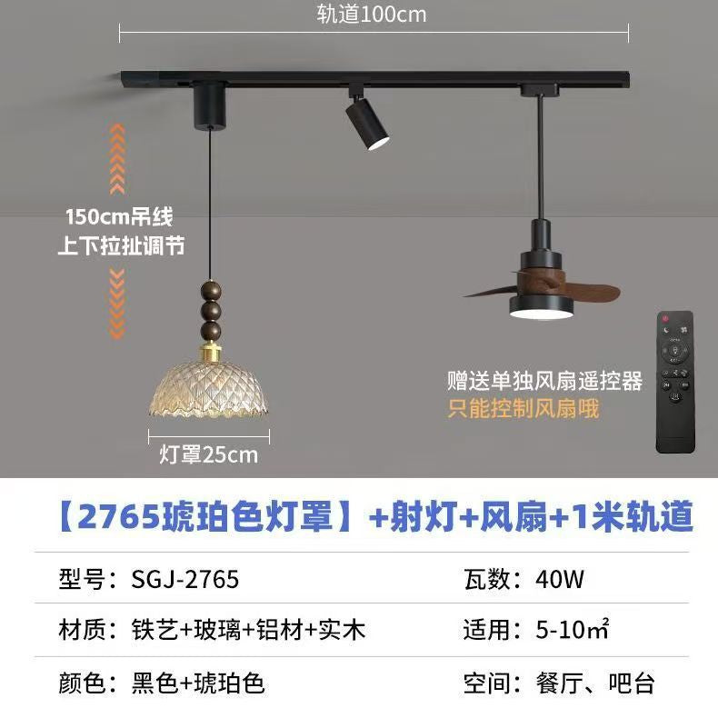 New arrival art french medieval style restaurant chandelier with fan adjustable magnetic track bar b&b creative chandelier