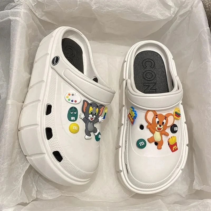Baotou shoes heightenedthick solecute crocs women's summer slippers crocs diy accessories non-slip 2025new arrival