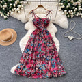 French-inspired floral print camisole dress for women, perfect for summer. korean style, sleeveless, high-waisted a-line silhouette, slimming and elegant maxi dress