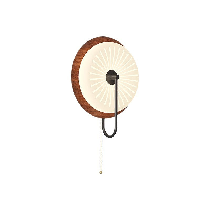 Medieval walnut pattern retro bedside wall lamp French cream donut living room bedroom background wall lighting