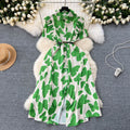 Sophisticated niche women's dress -  summer new arrival: designer ruffle-trimmed, cinched-waist, printed elegant maxi dress