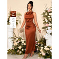 Shipped:  european and american cross-border women's summer new arrival - pleated satin sleeveless evening dress, party dress
