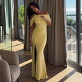 European and american style cross-border women's bodycon slit solid color bodycon dress with off-the-shoulder and asymmetrical design