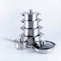 Customized 12-piece stainless steel cookware set - includes stockpots, frying pans, and stainless steel lids - wholesale cookware combo for home use