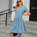 Fashion cross-border export women's summer new arrivalpure color pullover round neck denim skirt loosecasual style dress trendy