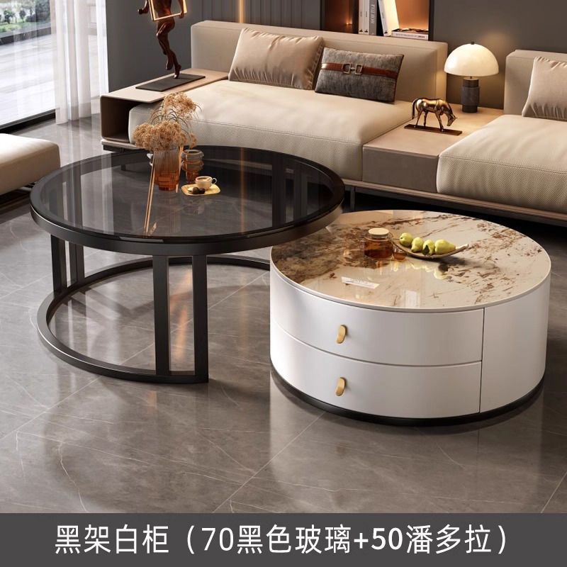 New arrivalaccessible luxury coffee table living room for homecasual modern small apartment classy table round slate popular retractable