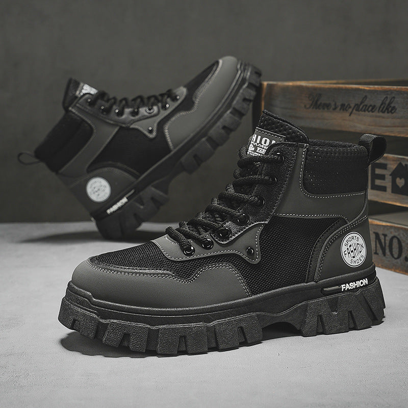 Men's martin boots: breathable, high-top, british-inspired retro work boots for autumn. ideal for outdoor hiking, desert exploration, and tactical operations. also known as "big yellow boots."