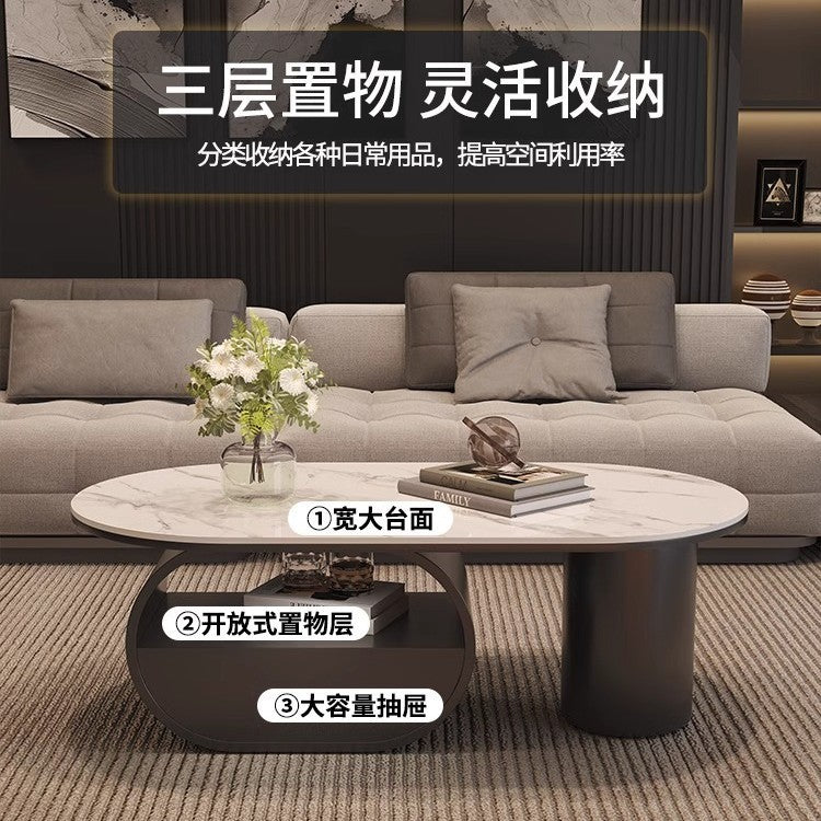 Cream style oval slate coffee table casual living room accessible luxuryfor homemodern combination new arrival small apartment coffee table