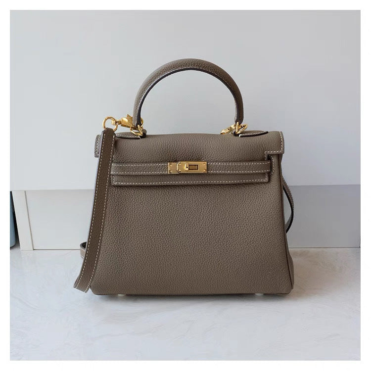 First-layer cowhide pebbled togo kelly leather bag satchel bag classy work clothing women's bag shoulder crossbody bag