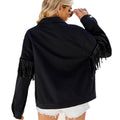 European and american cross-border women's fashion:  spring new arrivals -  independent store, washed denim jacket with rivets and tassels in black