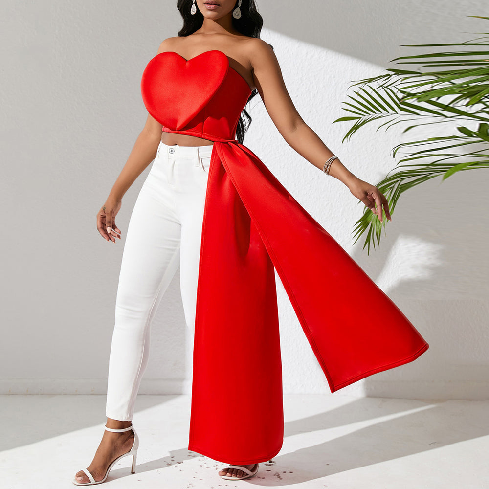 D394  supply cross-border women's fashion elegant bandeau top irregular sexy ladies' european and american wrap top