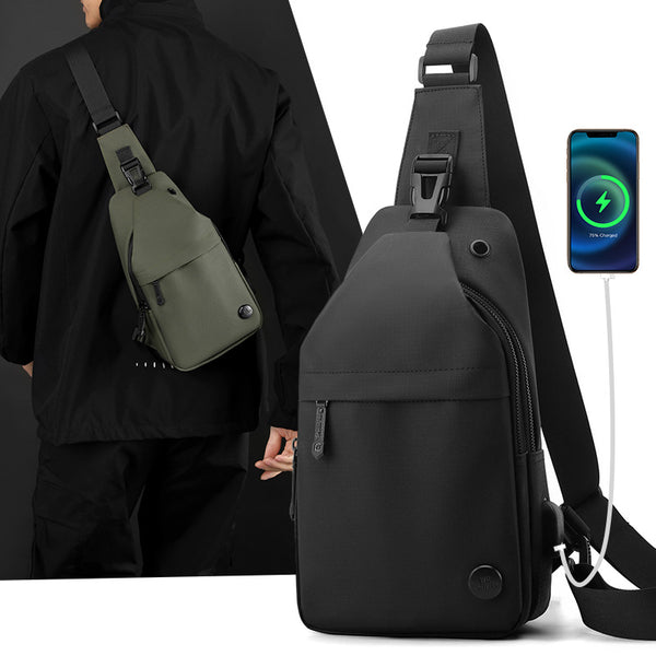 WEPOWER New Men's Oblique Span Chest Bag Lightweight Waterproof Shoulder Bag Multifunctional USB Charging Interface Chest Bag