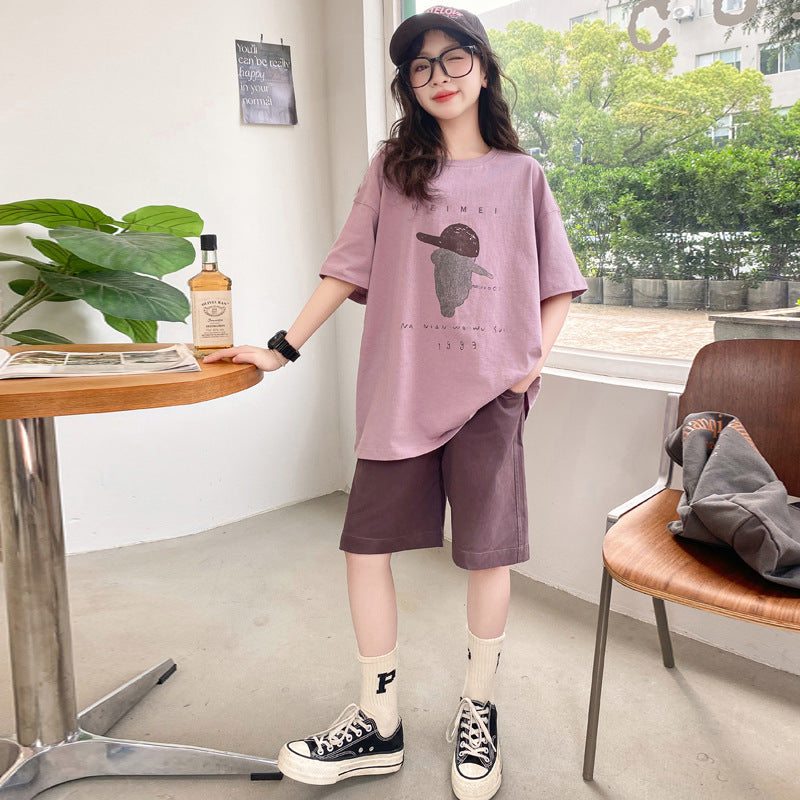 Girls' casual short-sleeve t-shirt set - summer  new collection - kids' summer outfit - big girls' shorts - stylish & sporty for girls