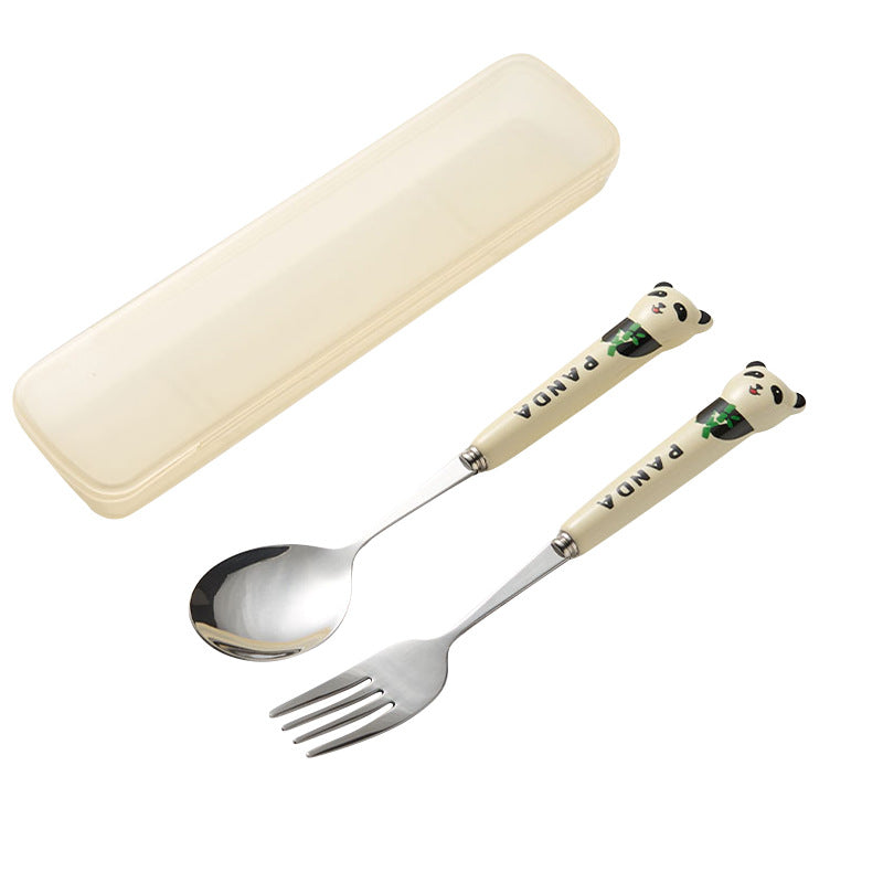 304 stainless steel portable cutlery set - creative panda design with ceramic handle fork, spoon, and chopsticks (3-piece set)