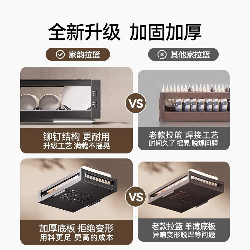 Pull Basket Kitchen Cabinet 304 Stainless Steel Double Layer Bowl Basket Drawer Type Seasoning Storage Dishes and Dishes Built-in Bowl Rack