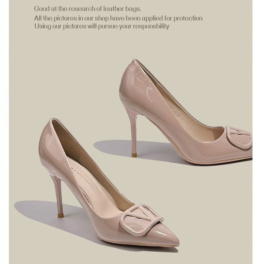 Grape mom's same elegant socialite nude high heels for women 2025 new arrivalsense of designniche stylefrenchv buckle tip