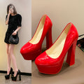plus sizeautumnew arrival thick heel waterproof platform catwalk thick sole round toe fashionfashion bright leather high heel flats women