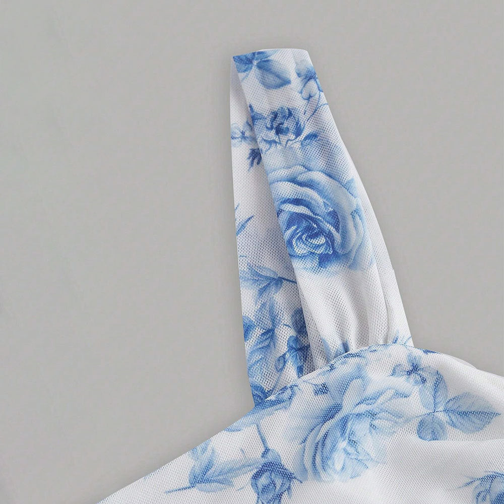 New arrival cross-border export summer women's clothing blue and white porcelain printing hip-covering sexydressbacklesstube top suspender mermaid dress