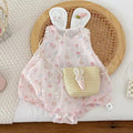 Baby girl summer romper - sleeveless bodysuit - princess style - super cute bunny design - lightweight summer onesie