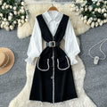 Xiaoxiangfengv neckknitting shirt vest dressfemaleautum waist slimming lookeleganttwo-piece setsuit skirt