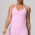 Strappy halter back yoga tank top with padded bra - activewear, casual, compression, quick-dry fitness top for women