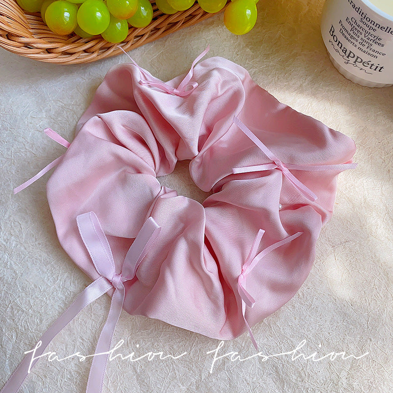 Ballet style pink satin ribbon bows large intestine hair tie female classy korean style super fairy elegant hair rope hair accessories