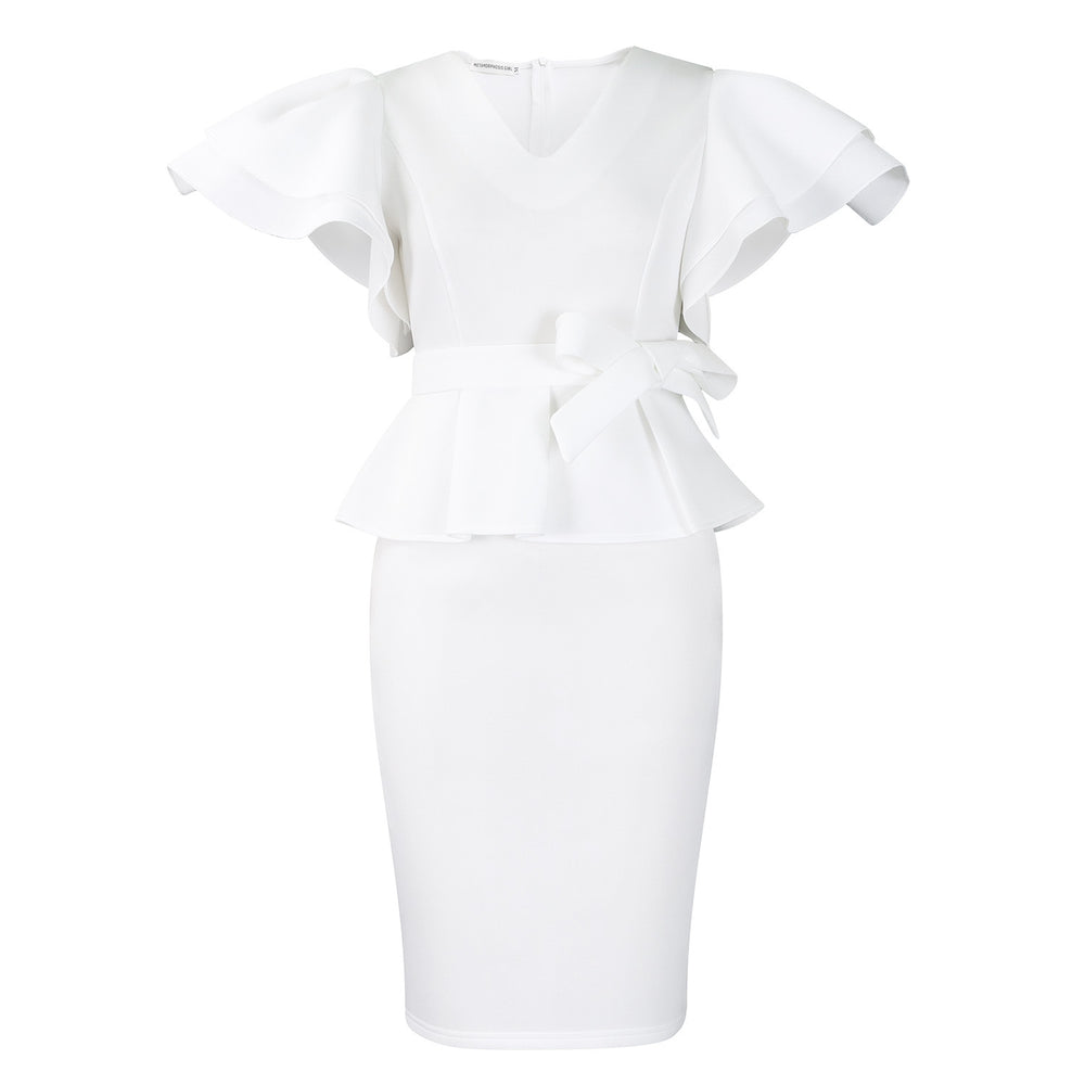 D3314  new arrival: fashionable, elegant, and chic ruffle-trimmed solid color bodycon party dress - african style