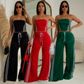 C7056 european and american style summer women's outfit: sexy bandeau top with flowy straight-leg pants - trendy export fashion