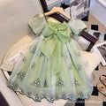 Girls' dress  new summer collection - stylish princess dress for little girls, featuring bubble sleeves and mesh skirt