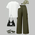 Summerk-styleeasiest for matchheart shirredtops high waistdrapedworkwearstraight-leg pantsgirlsuit