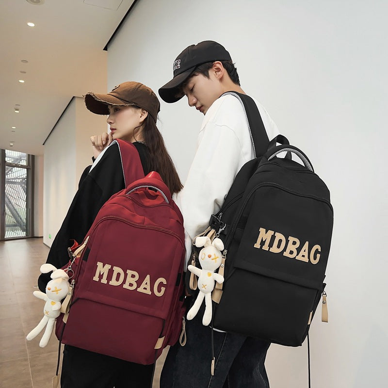 New schoolbag, girls, college students, high school students, burgundy backpack, junior high school students, large-capacity burden reduction backpack
