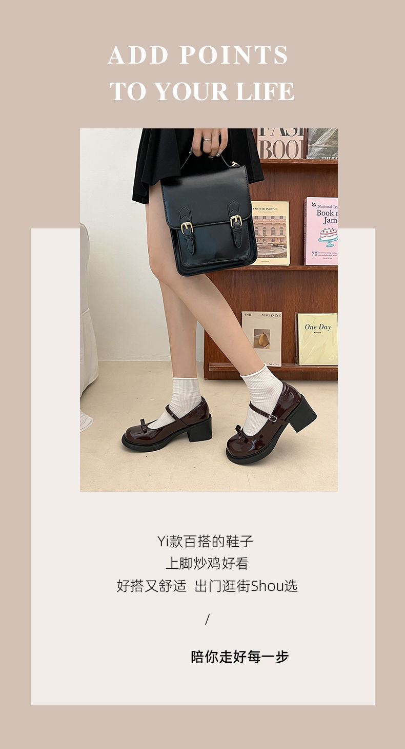 Bow Japanese muffin shoes women's 2025 spring new British style sweet skirt jk cute princess small leather shoes