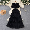 Elegant v-neck red tiered dress - women's summer high-waisted a-line maxi dress with rhinestone accents
