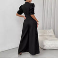 Amazon cross-border foreign trade spring & fall v-neck fashion jumpsuit women's waist short-sleeved wide-leg pants commuter style slimming look