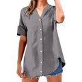 cross-border women's casual solid color stand collar button-down short sleeve shirt top