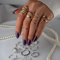 Korean-style wholesale rings, european and american cross-border jewelry, autumn and winter fashion floral statement rings, unique exaggerated snake-shaped stacked rings