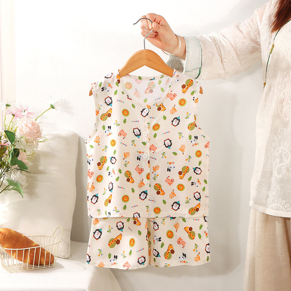 Kids' tank top pajama set - new summer sleeveless shorts loungewear for boys and girls